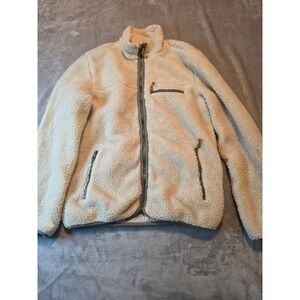 Gap Sherpa Fleece Jacket Women XS Cream Full Zip Mock Neck Pocket Outerwear